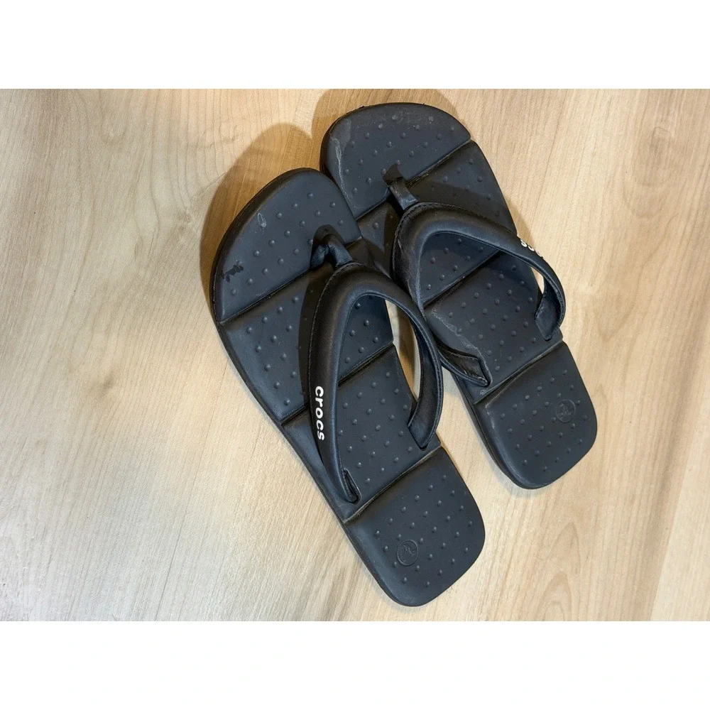 Crocs Flip Flop Sandals Black W10 Womens Padded Thong Beach Casual